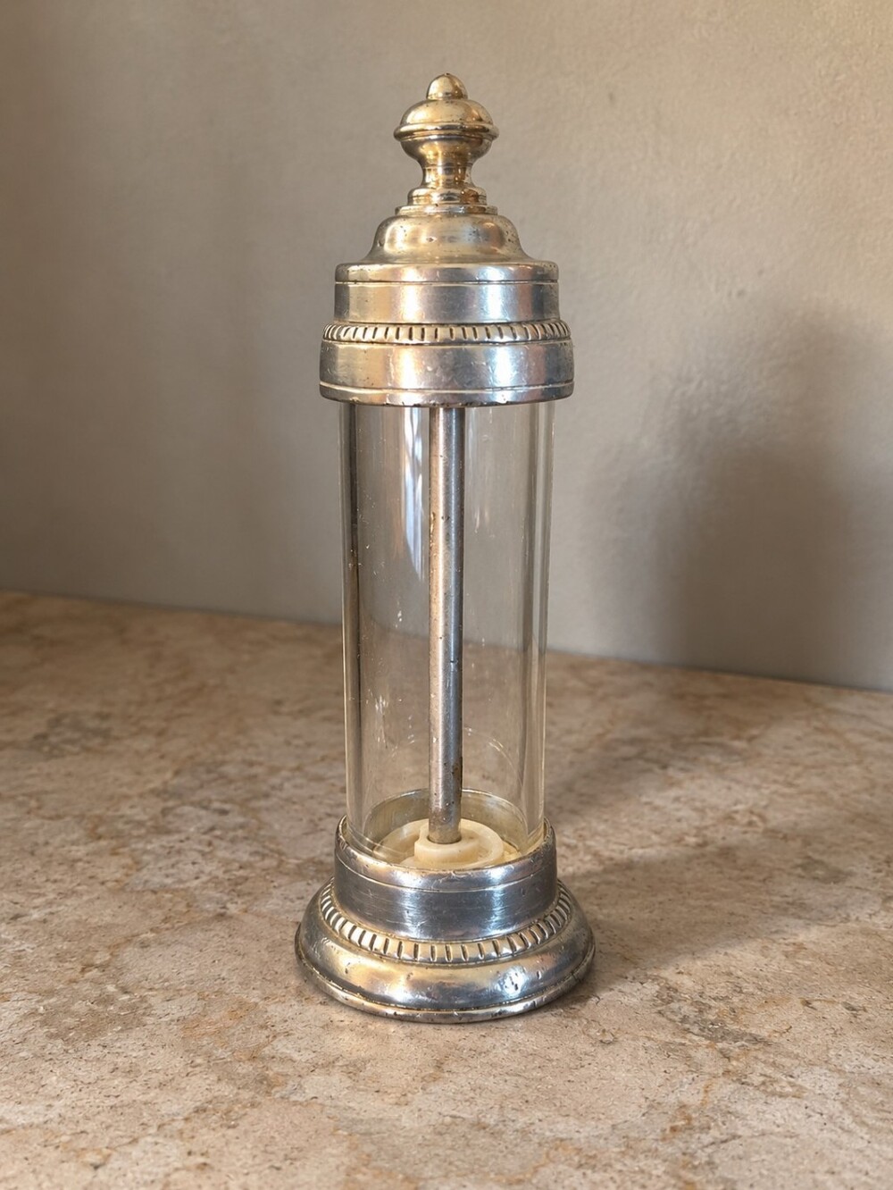 Cosi Tabellini Italy Pewter 95 Glass Pepper Salt Mill Grinder Vintage 6" Decor